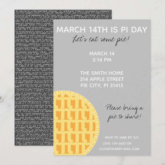 Invitation à la fête de Pi Day avec Chiffres Pi su (Devant / Derrière)