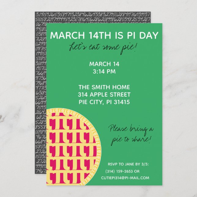 Invitation à la fête de Pi Day avec Chiffres Pi su (Devant / Derrière)