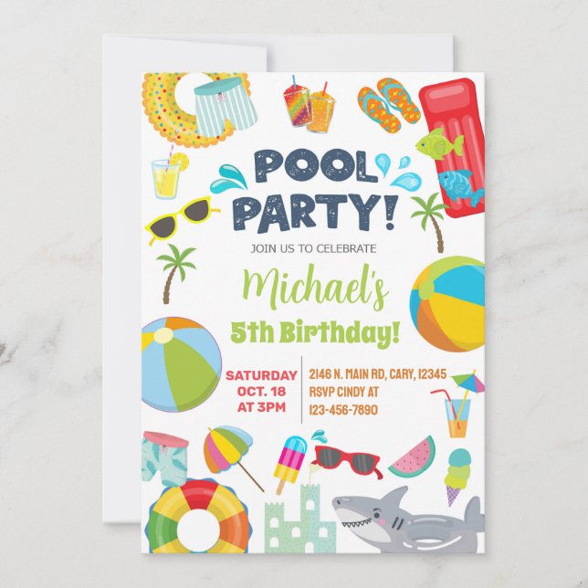 Invitation à la fête de piscine, billard d'anniver (Devant)