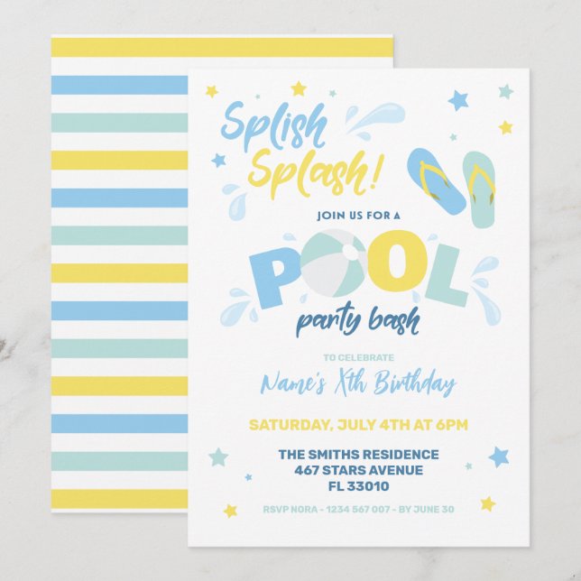 Invitation à la fête de piscine bleue (Devant / Derrière)