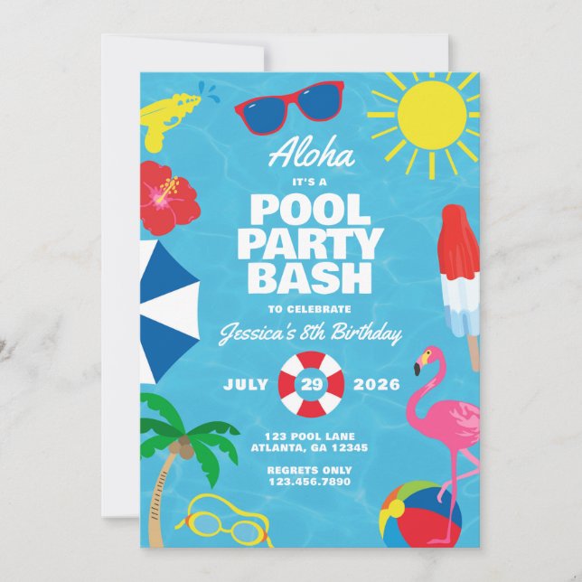 Invitation à la fête de piscine Luau (Devant)