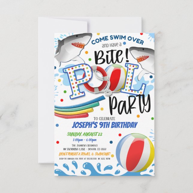Invitation à la fête de piscine Shark Attack (Devant)