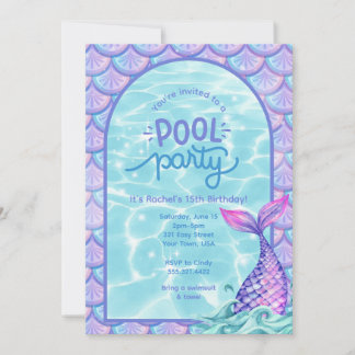Invitation à la fête de piscine sirène