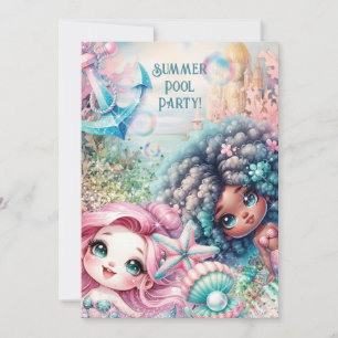 Invitation à la fête de piscine sirène