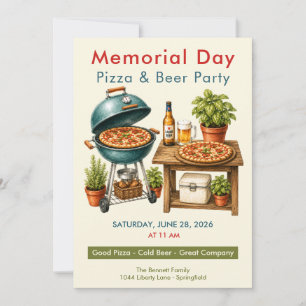 Invitation à la fête de pizza et de bière du Memor