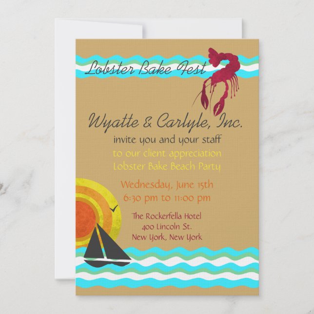 Invitation à la Fête de plage avec homard au four (Devant)
