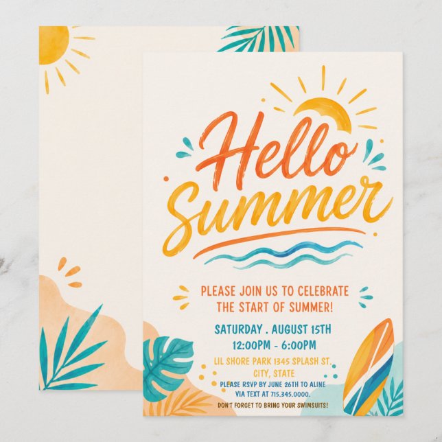 Invitation à la fête de plage Bonjour l'été (Devant / Derrière)