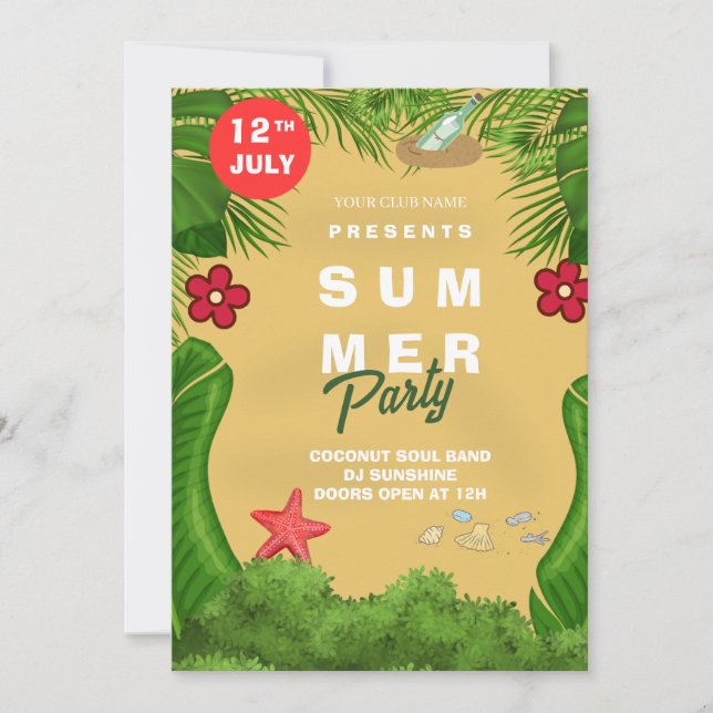 Invitation à la fête de plage estivale (Devant)