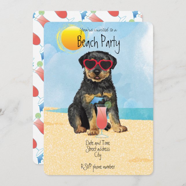 Invitation à la fête de plage estivale Rottweiler (Devant / Derrière)