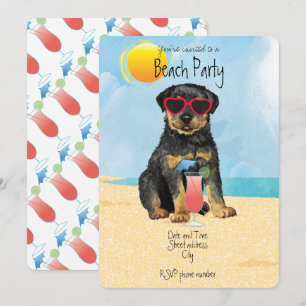 Invitation à la fête de plage estivale Rottweiler