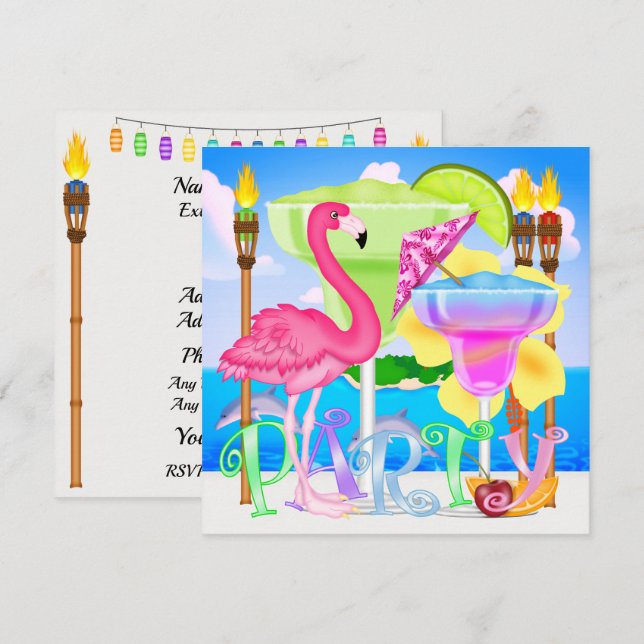 Invitation à la fête de plage paradisiaque / Luau (Devant / Derrière)