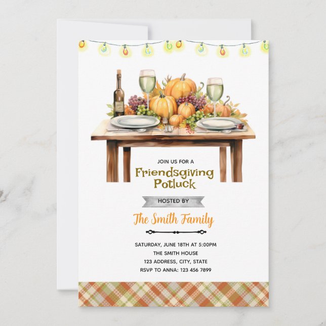 Invitation à la fête de potluck Friendsgiving (Devant)