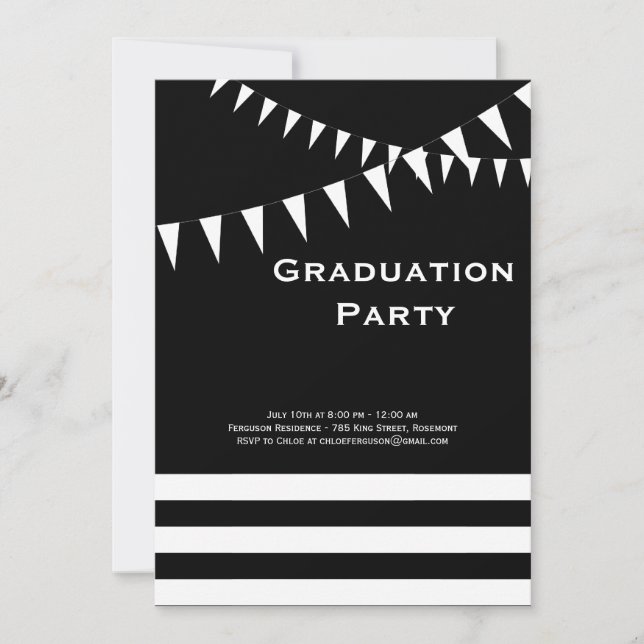 Invitation à la fête de remise des diplômes noir e (Devant)