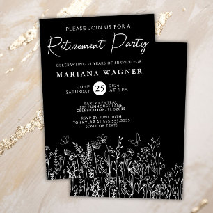 Invitation à la fête de retraite Black Wildflowers