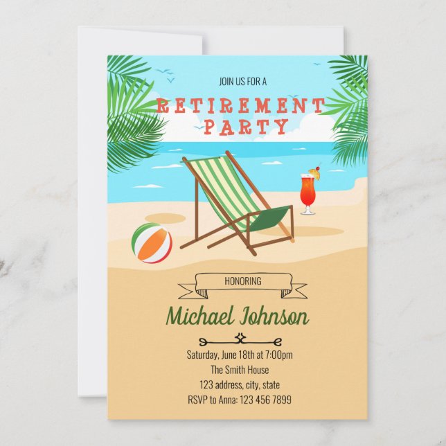 Invitation à la fête de retraite de plage (Devant)