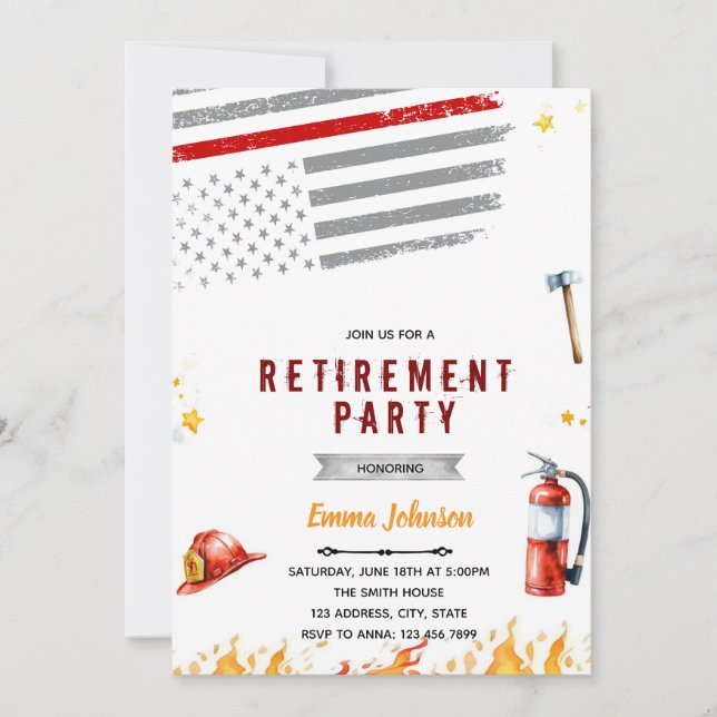 Invitation à la fête de retraite de pompier (Devant)
