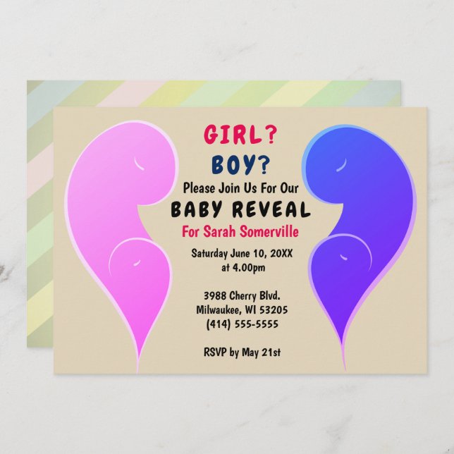 Invitation à la fête de révélation pour bébé ou ga (Devant / Derrière)