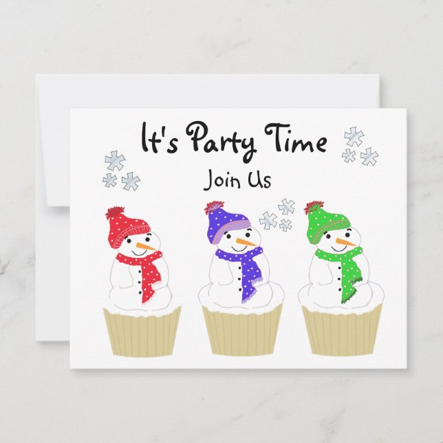 Invitation à la fête de Snowman Cupcake (Devant)