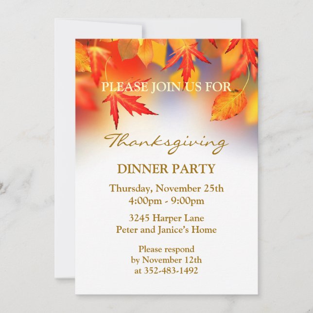 Invitation à la fête de Thanksgiving des feuilles  (Devant)