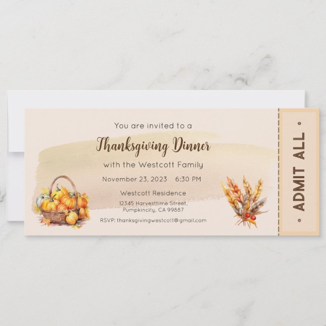 Invitation à la fête de Thanksgiving, Invitation a (Devant)