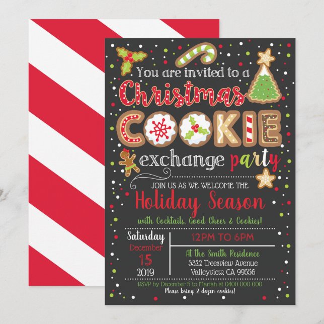 Invitation à la fête d'échange de cookies de Noël (Devant / Derrière)