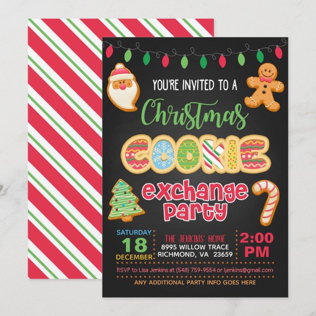 Invitation à la fête d'échange de cookies de Noël  (Devant / Derrière)