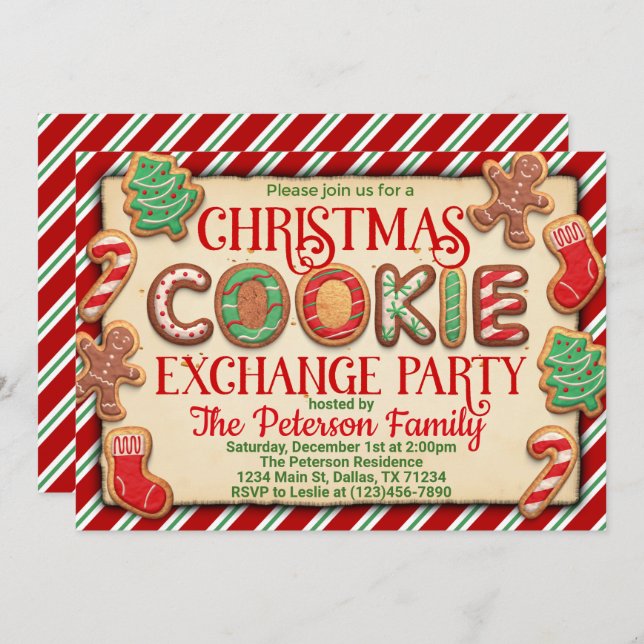 Invitation à la fête d'échange de cookies de Noël (Devant / Derrière)