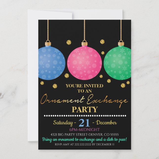 Invitation à la fête d'échange d'ornements de Noël (Devant)