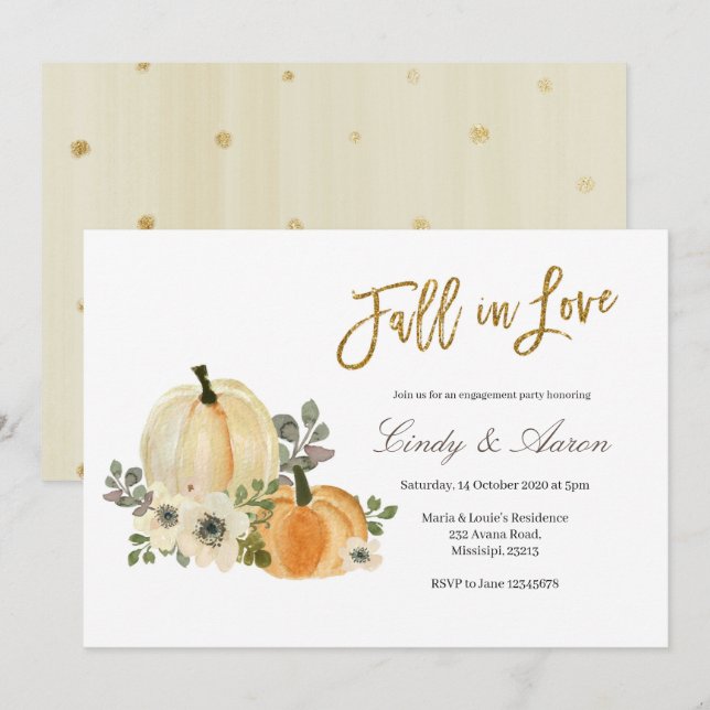 Invitation à la fête d'engagement citrouille Fall  (Devant / Derrière)