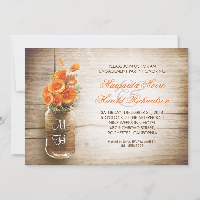 invitation à la fête d'engagement de mason jar (Devant)