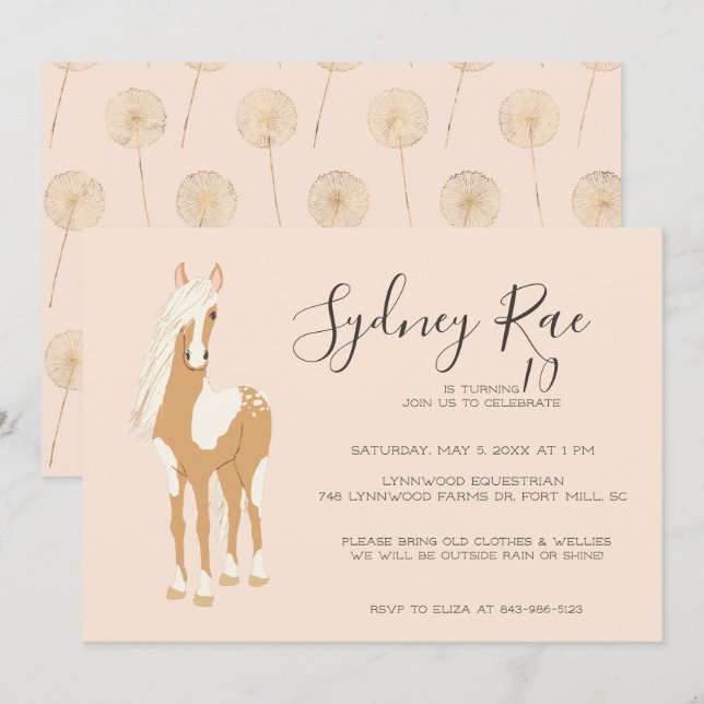 Invitation à la fête d'équitation de Tween (Devant / Derrière)