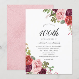 Invitation à la fête des 100 ans Blush & Burgundy