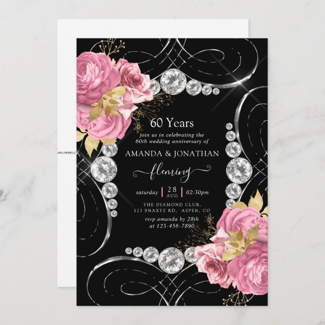 Invitation à la fête des 60 ans de mariage de diam (Devant / Derrière)