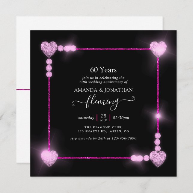 Invitation à la fête des 60 ans de mariage diamant (Devant / Derrière)