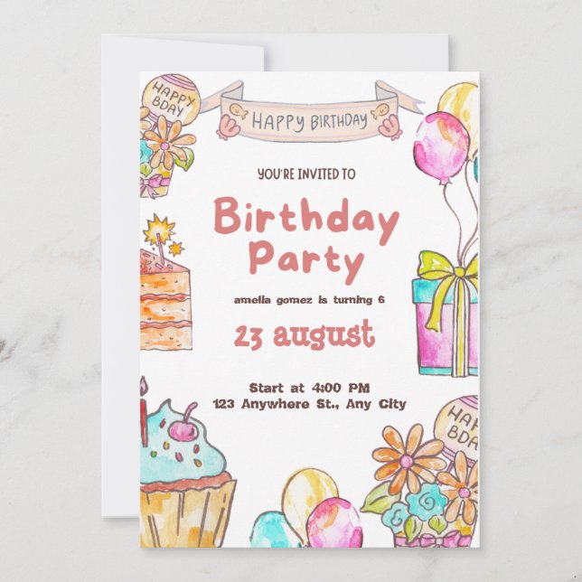 Invitation à la fête des Anniversaires de enfants  (Devant)
