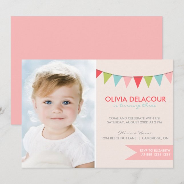 Invitation à la fête des Anniversaires de enfants  (Devant / Derrière)