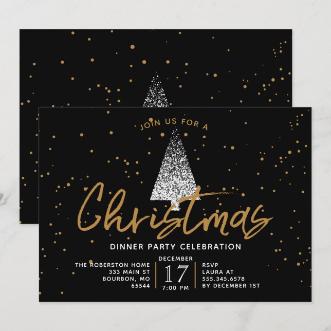 Invitation à la fête des arbres de Noël blanc mode (Devant / Derrière)