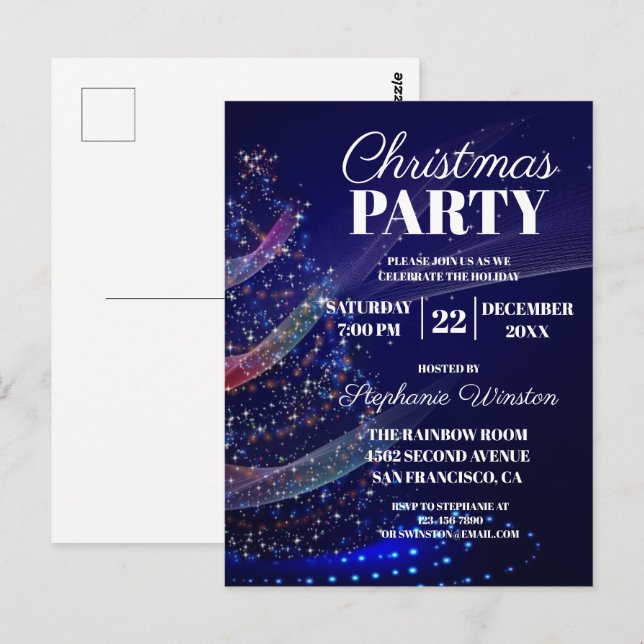 Invitation à la fête des arbres de Noël bleu moder (Devant / Derrière)