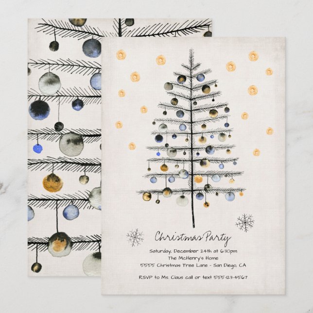 Invitation à la fête des arbres de Noël moderne (Devant / Derrière)