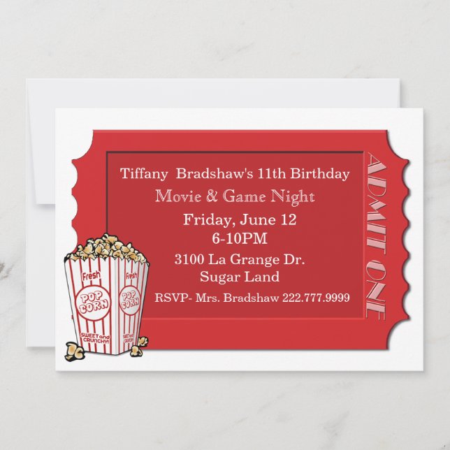 Invitation à la fête des billets Red Movie (Devant)