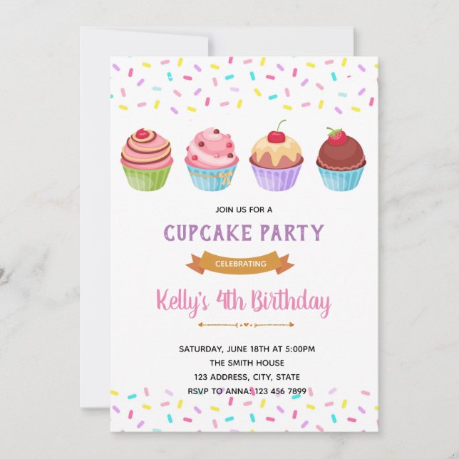 Invitation à la fête des cupcakes (Devant)