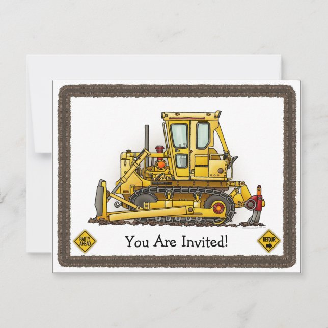 Invitation à la fête des enfants Bulldozer Dozer (Devant)