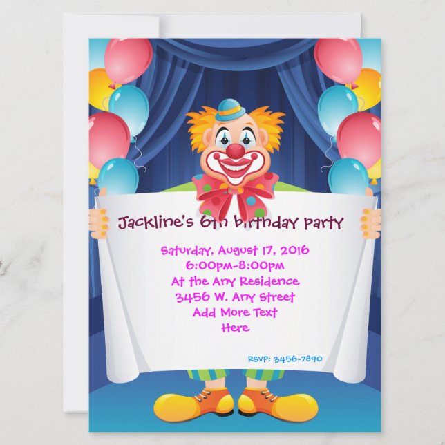 Invitation à la fête des enfants clowns du cirque  (Devant)