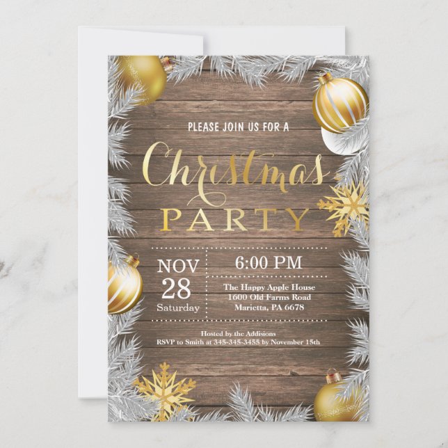 Invitation à la fête des fêtes de Noël Rustique et (Devant)