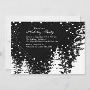 Invitation à la fête des Fêtes d'hiver Black & Whi