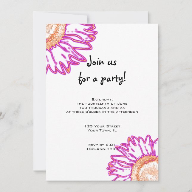 Invitation à la fête des fleurs de néon rose (Devant)