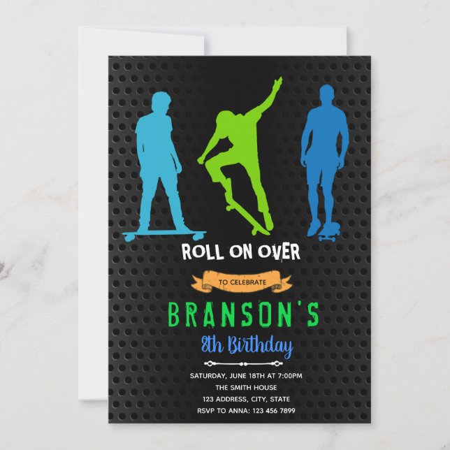 Invitation à la fête des garçons de skateboard (Devant)