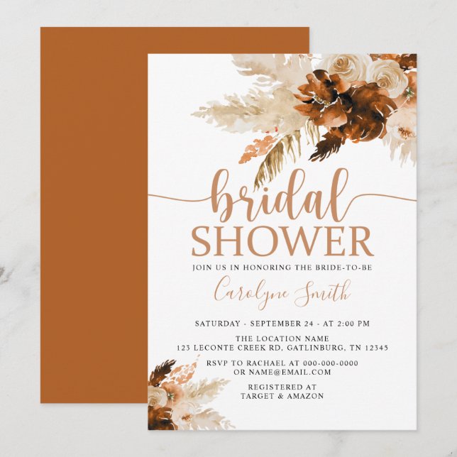 Invitation à la Fête des mariées de Boho de Pampas (Devant / Derrière)