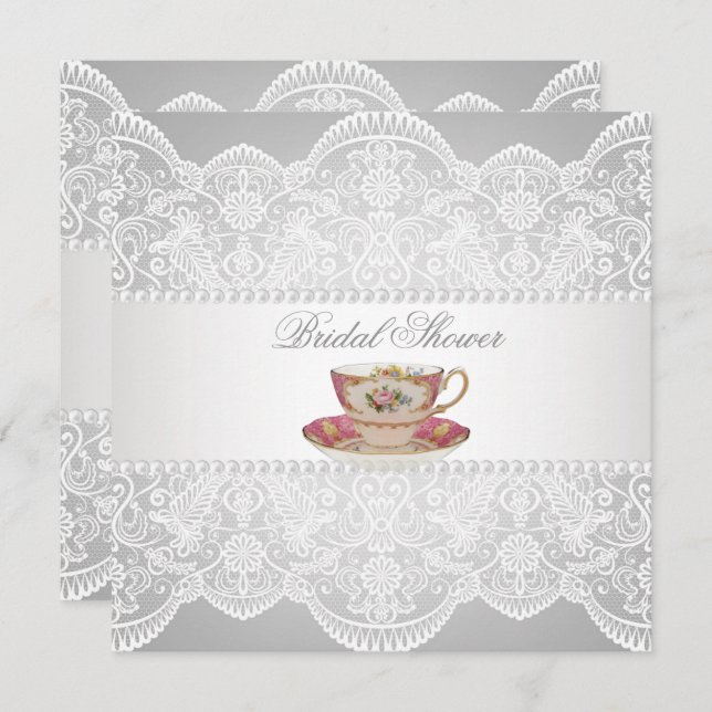 Invitation à la Fête des mariées de thé en dentell (Devant / Derrière)