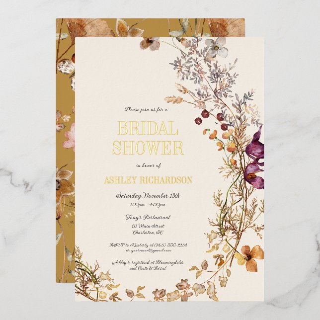 Invitation à la Fête des mariées florale Boho auto (Recto/Verso)